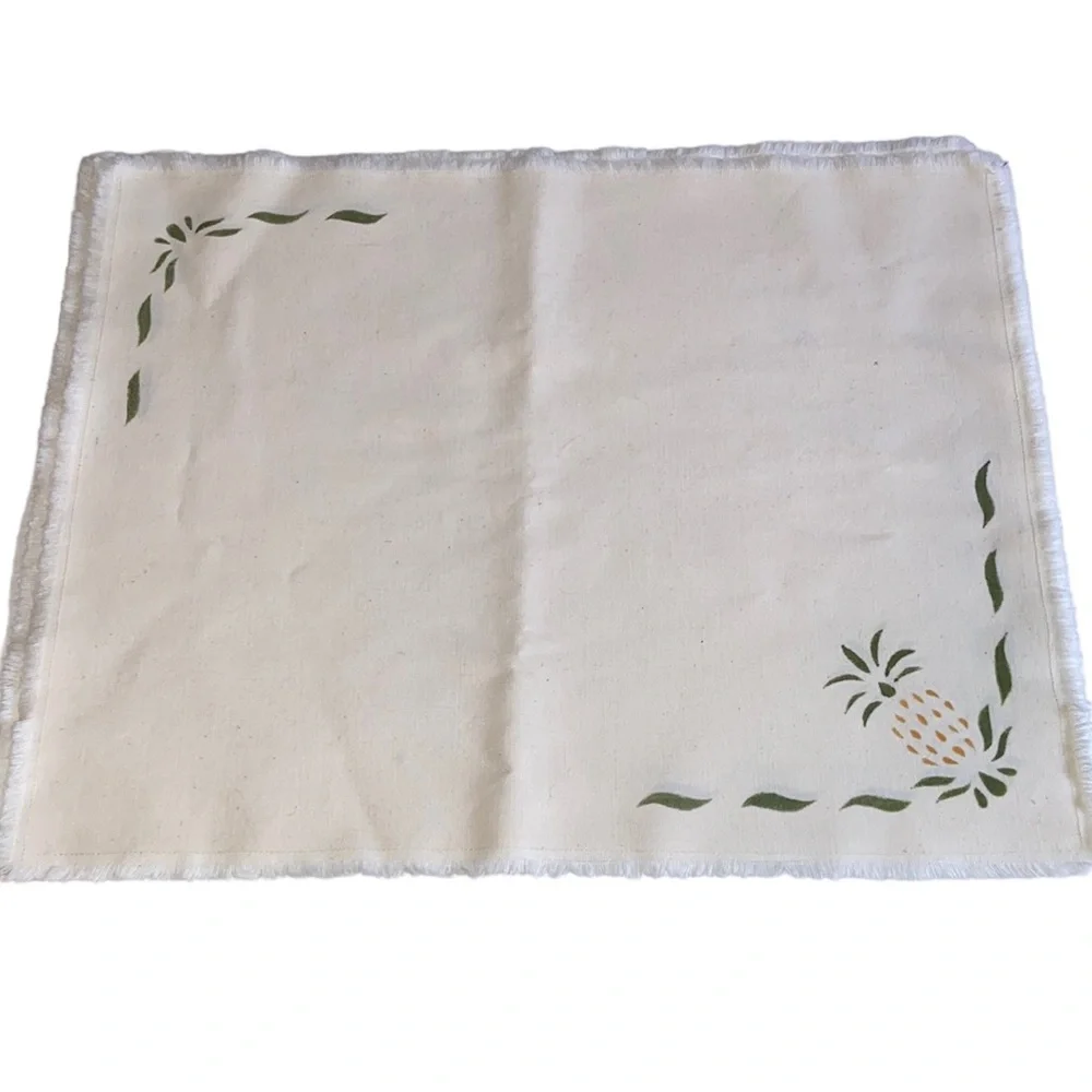 Set of 4 Handpainted Stenciled Pineapple Cloth Napkins or Placemats Raw hem